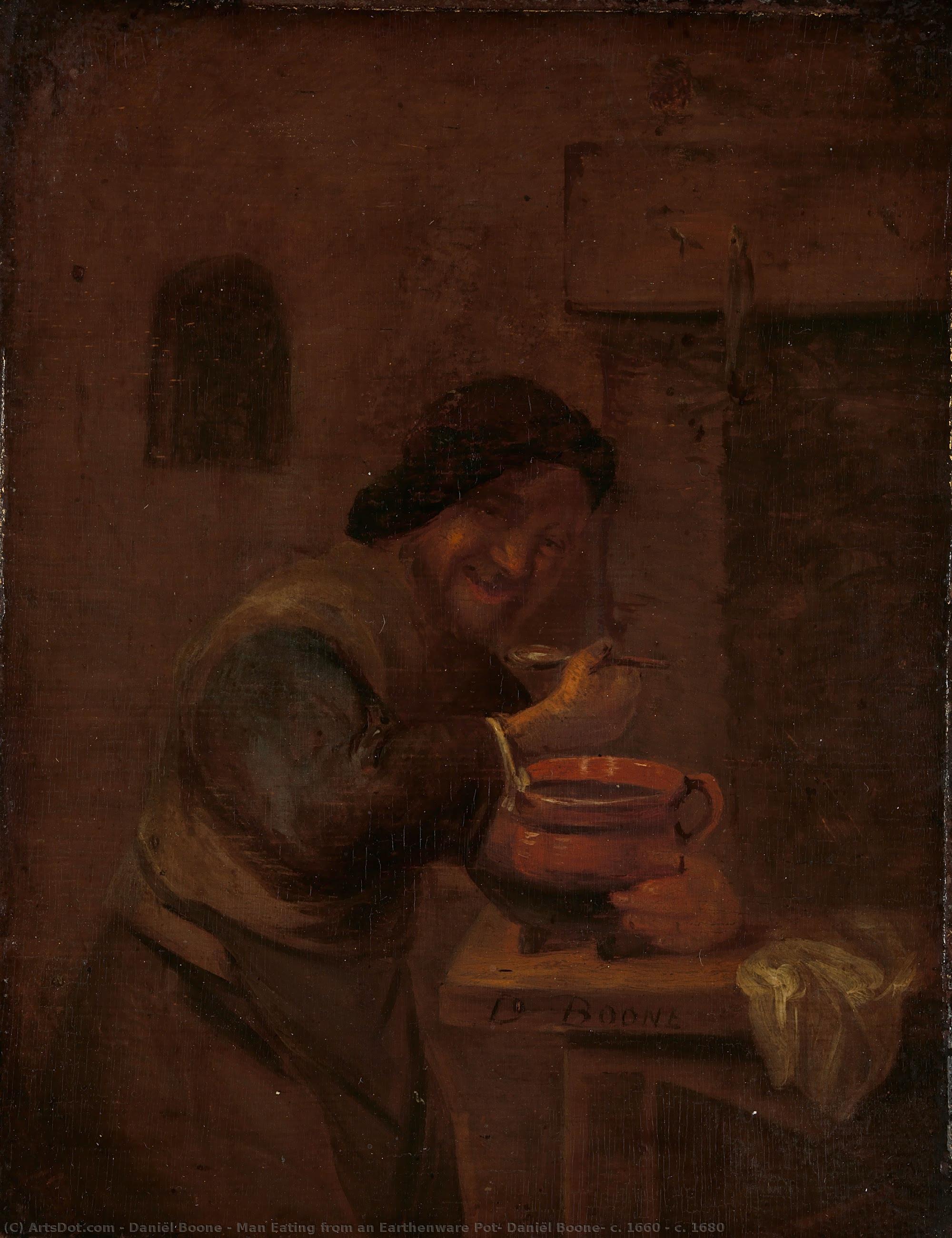 Man Eating From An Earthenware Pot, Daniël Boone, C. 1660 - C. 1680 — Daniel Adriaensen