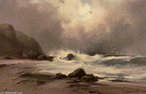 Waves Against A Beach — Gustave De Breanski