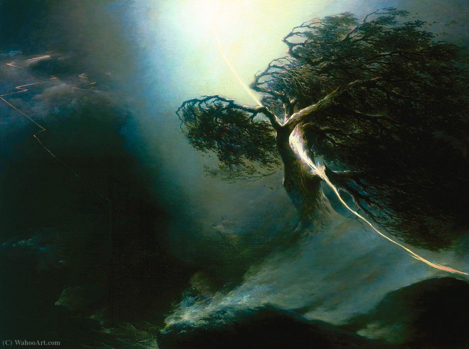Oak Fractured By A Lightning. Allegory On The Artist's Wife Death — Maksim Nikiforovich Vorobiev