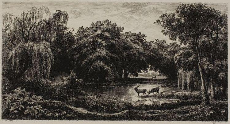Marsh With Stags — Charles-françois Daubigny