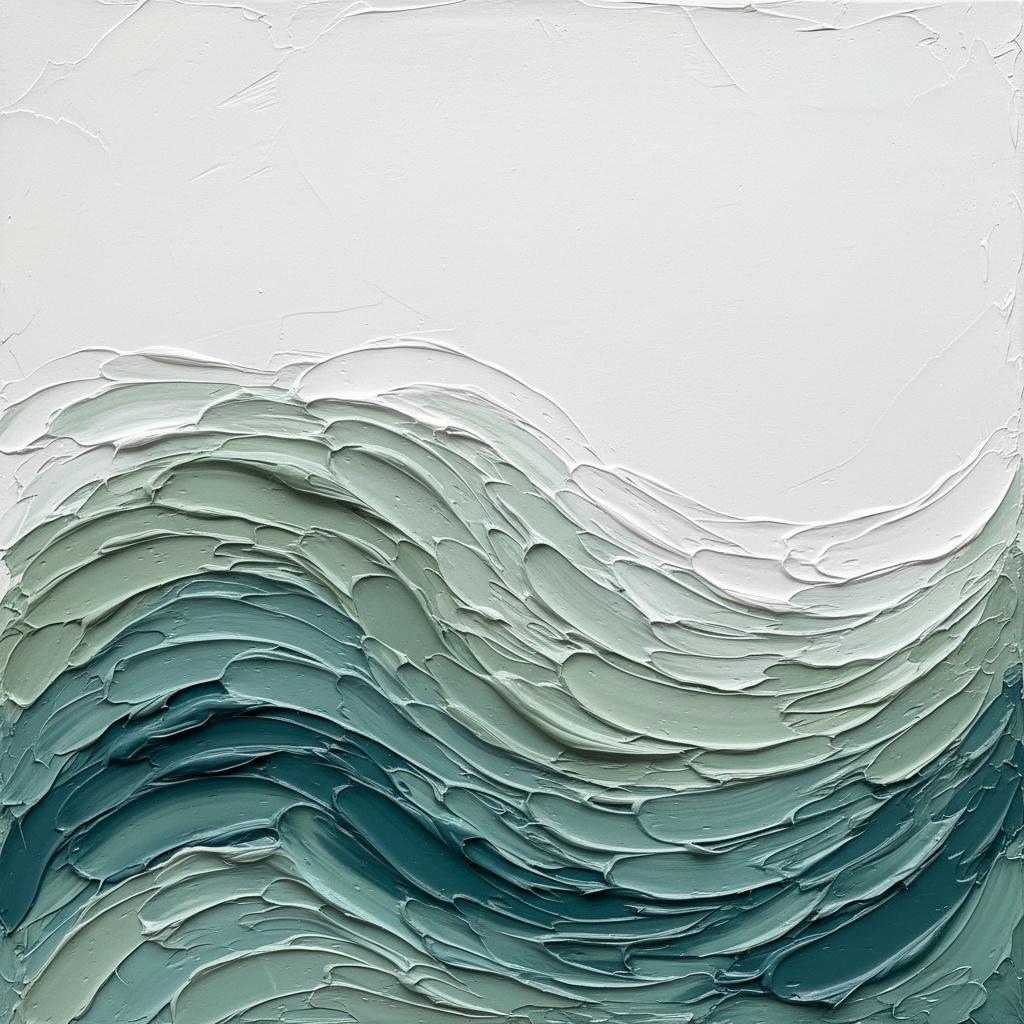 Skulpturierte Gezeiten Der Gelassenheit In Geschichtetem Salbeigrün Und Tiefem Teal-impasto — David Moreau