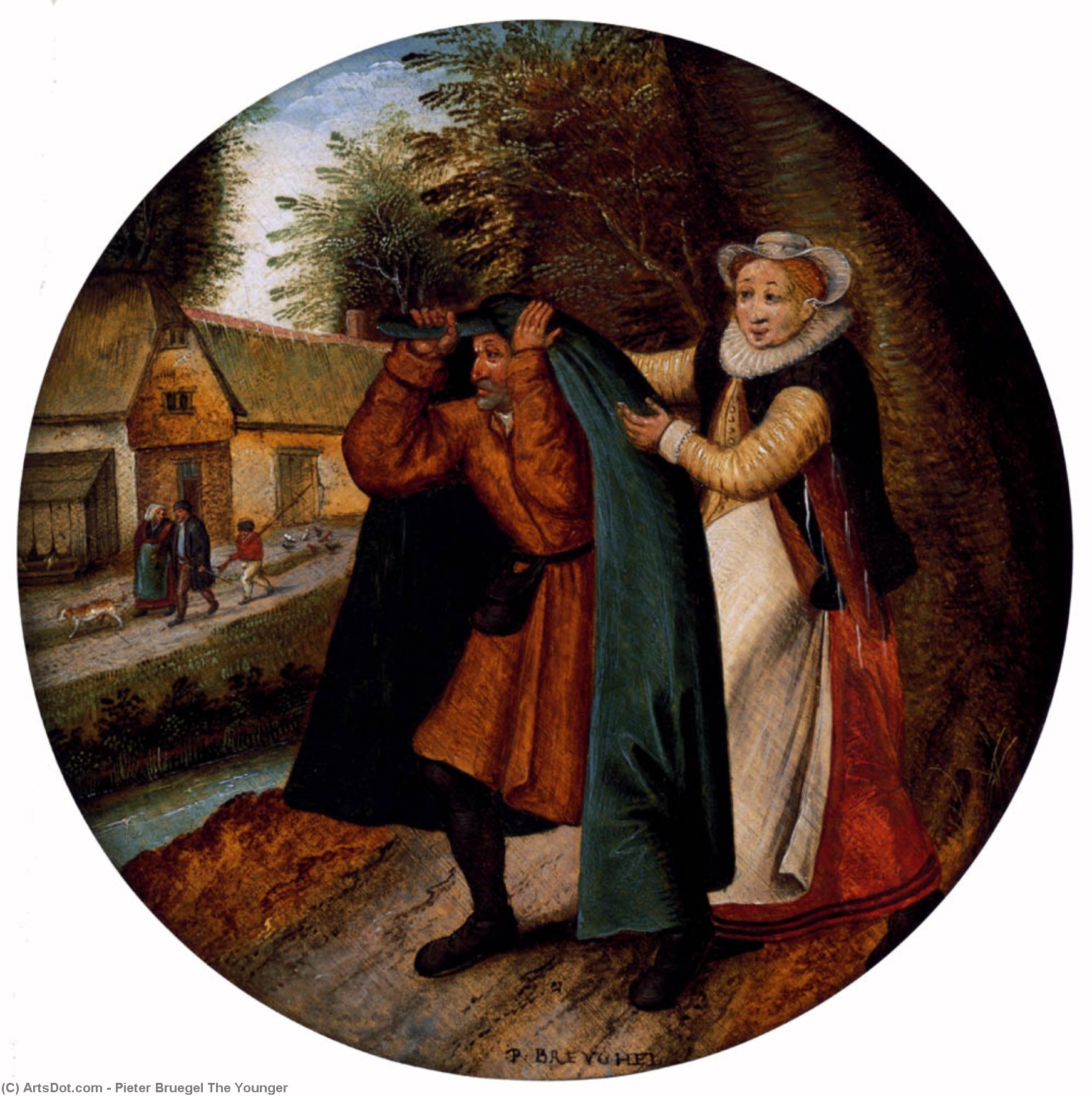 A Flemish Proverb. 'a Wife Hiding Her Infidelity From Her Husband Under A Blue Cloak' — Pieter Bruegel Der Jüngere