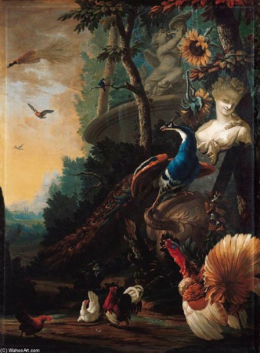 Peacock On A Fallen Vase — Abraham Bisschop