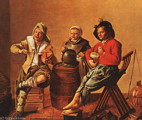 Two Boys And A Girl Making Music, Ng London — Jan Miense Molenaer