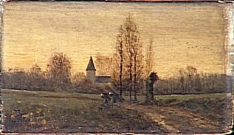 Paysage Avec Une Église Et Deux Femmes Portant Des Fagots — Ferdinand Heilbuth