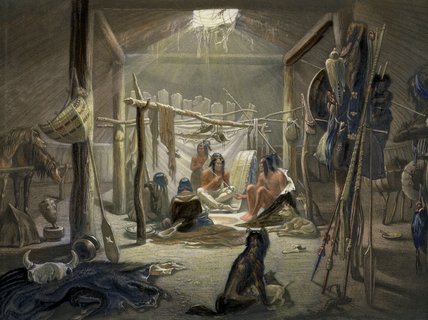 The Interior Of A Hut Of A Mandan Chief — Karl Bodmer
