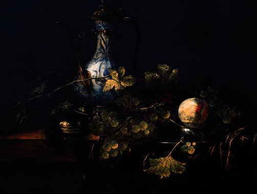 A Chinese Porcelain Jug, Grapes And A Peach On A Pewter Plate With A Fobwatch On A Draped Ledge — Abraham Hendricksz. Van Beyeren