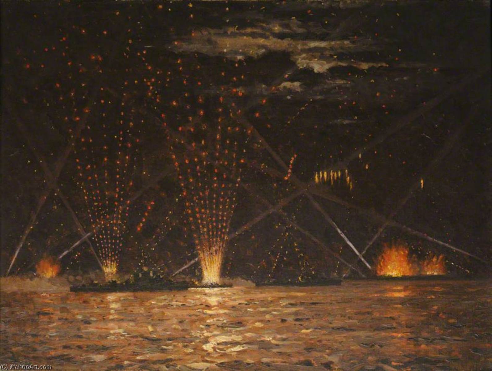 Air Raid On The Anchorage Flak Going Up — Norman Wilkinson