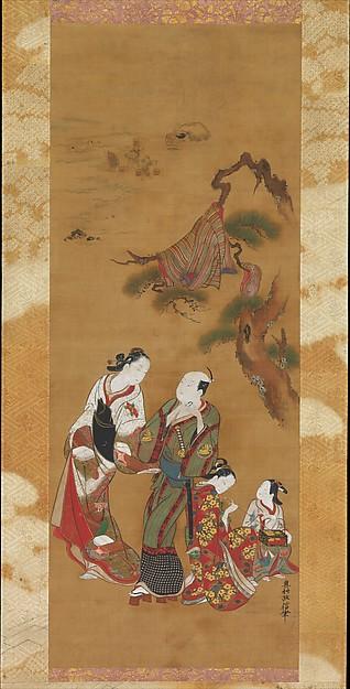 Yukihira And Two Brinemaidens At Suma — Okumura Masanobu