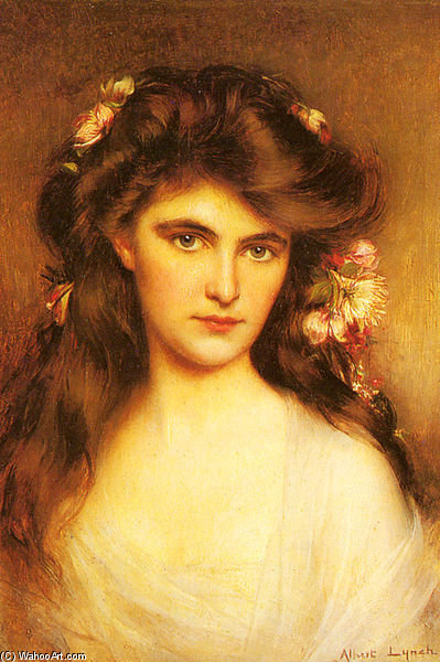 A Young Beauty With Flowers In Her Hair — Albert Lynch
