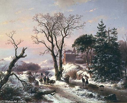 A Wooded River Landscape With Peasants — Андреас Шелфхоут