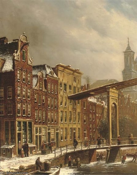 An Amsterdam Canal With The Mozes And Aaron Church Beyond — Oene Romkes De Jongh