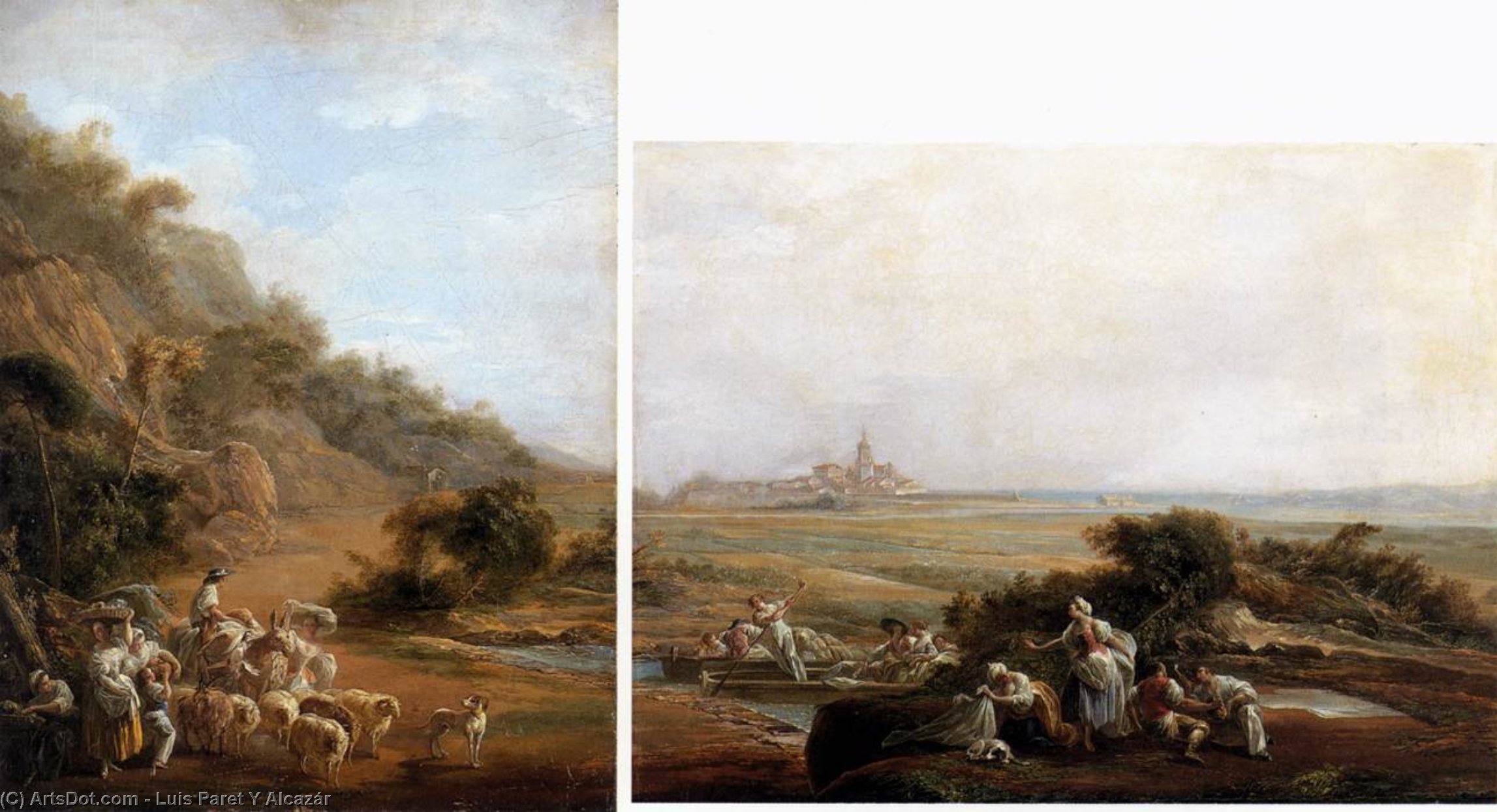 Village Scene And View Of Fuenterrabia — Luis Paret Y Alcázar