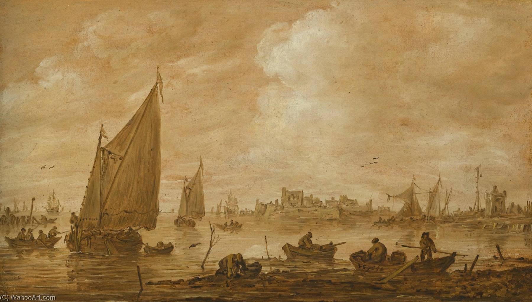 View Of A Dutch Estuary With Fishermen Boats — Jan Josefsz Van Goyen