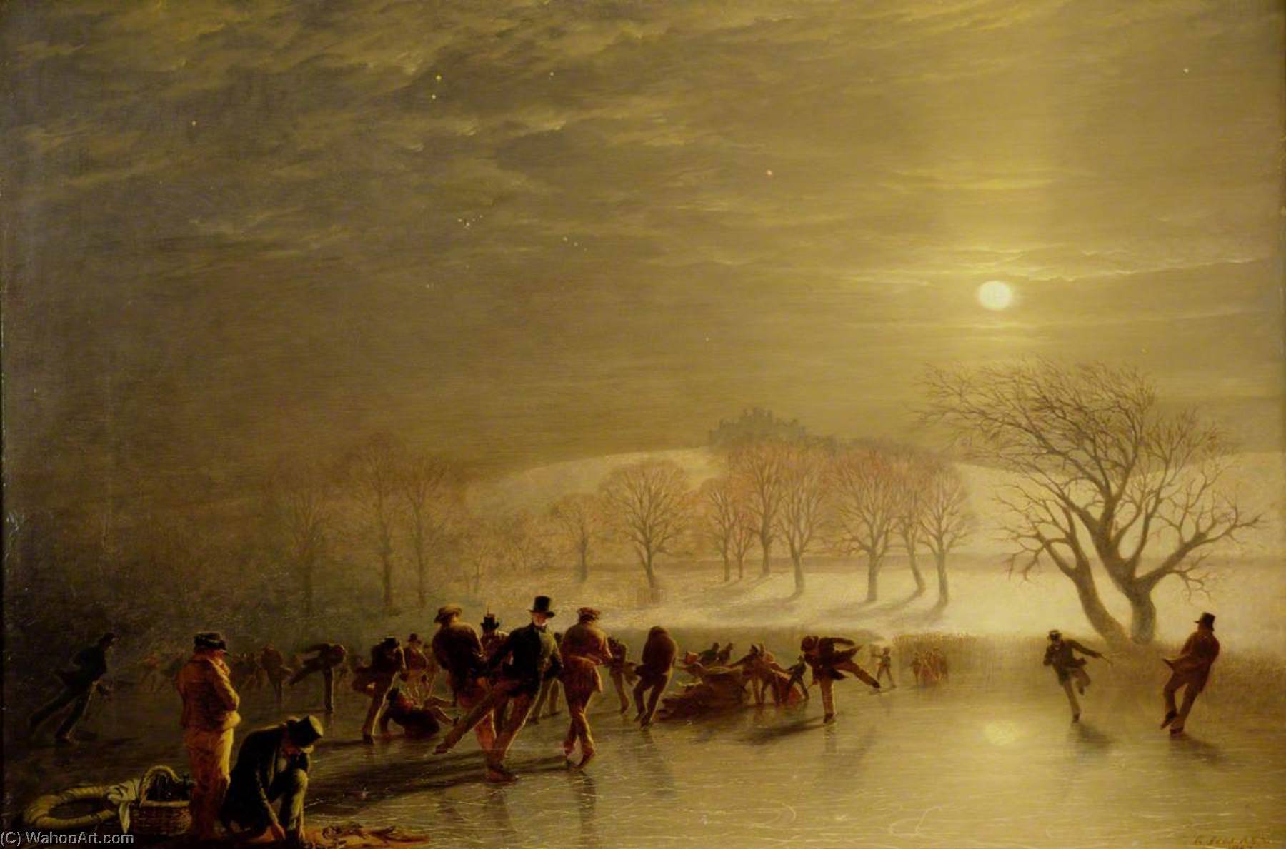 Skaters, Duddingston Loch By Moonlight — Charles Lees