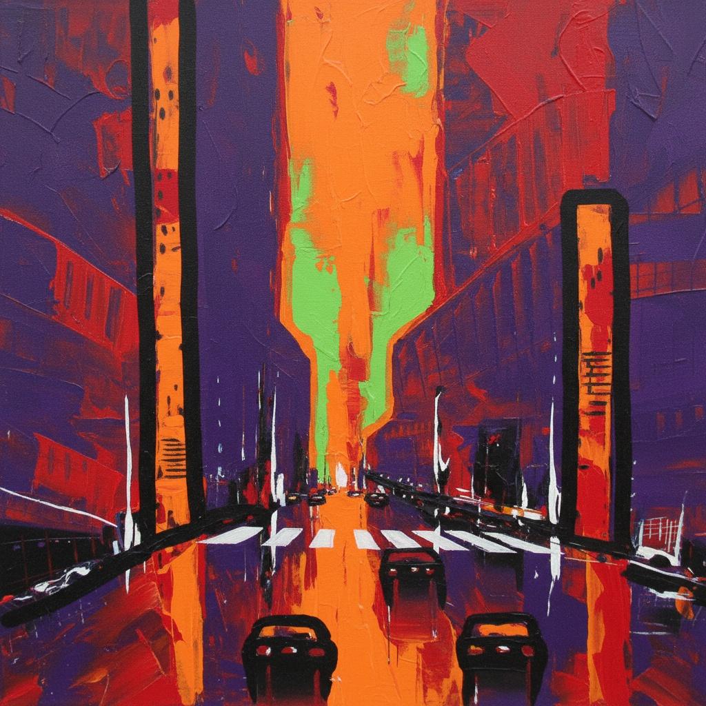 Neon Convergence: A Monumental Abstract Vision Of Urban Twilight Radiance — Caroline Pelletier