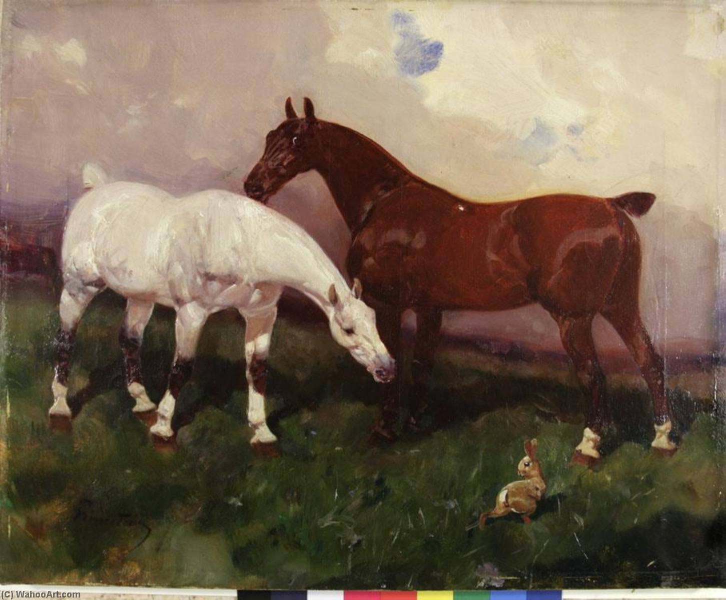 Les Chevaux Et Le Lapin — Princeteau Pierre Charles Marie