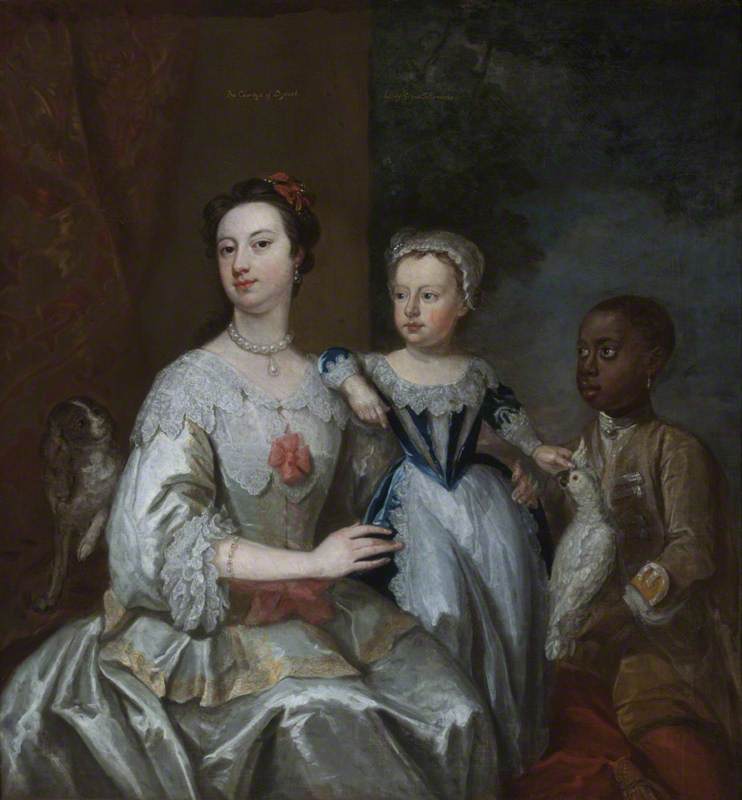 Lady Grace Carteret (1713–1755), Countess Of Dysart With A Child (lady Frances Tollemache , 1738–1807), And A Black Servant, Cockatoo And Spaniel — John Giles Eccardt