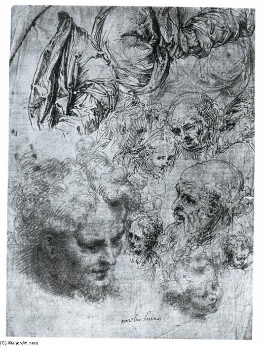 Sheet Of Studies Of Figures And Heads — Aurelio Luini