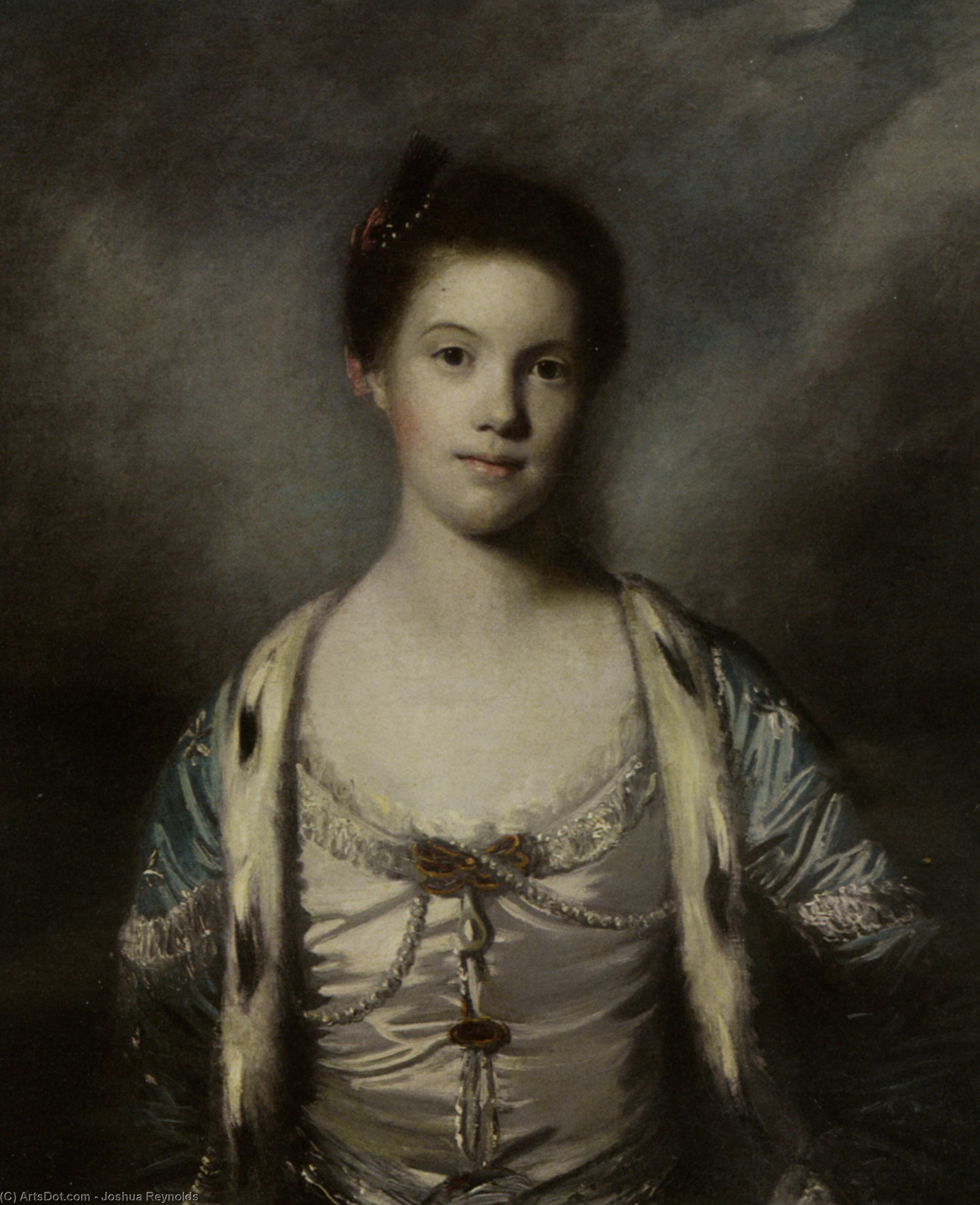 Portrait Of Bridget Moris In A White Silk Dress — Sir Joshua Reynolds
