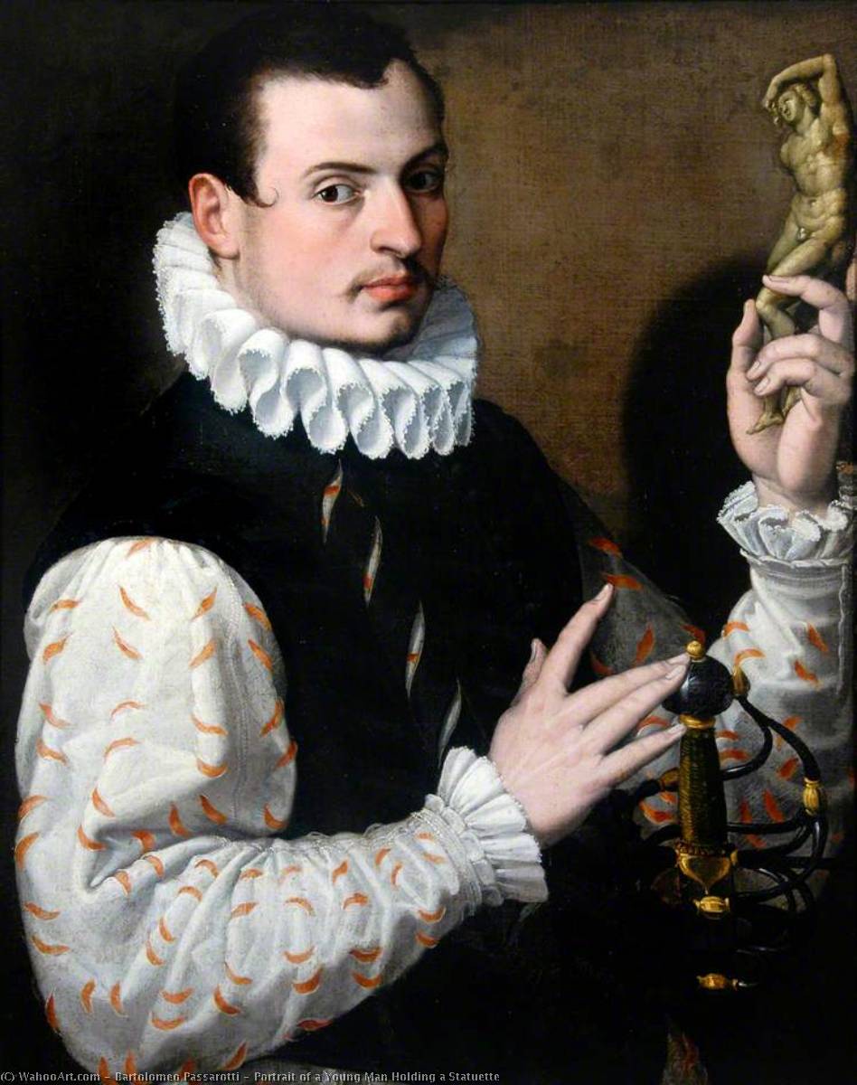 Portrait Of A Young Man Holding A Statuette — Bartolomeo Passerotti