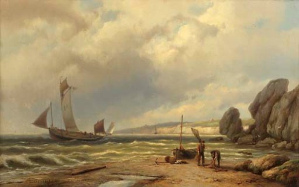 Fishermen At Work On The English Coast — Johanes Hermanus Barend Koke
