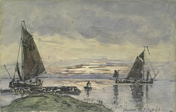 Fishing Boats On The River Scheldt At Sunset — Johan Barthold Jongkind