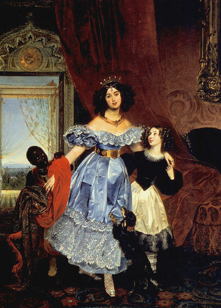 Portrait Of Julia Samoylova With Giovannina Pacini And Black Boy — Karl Pavlovich Bryullov