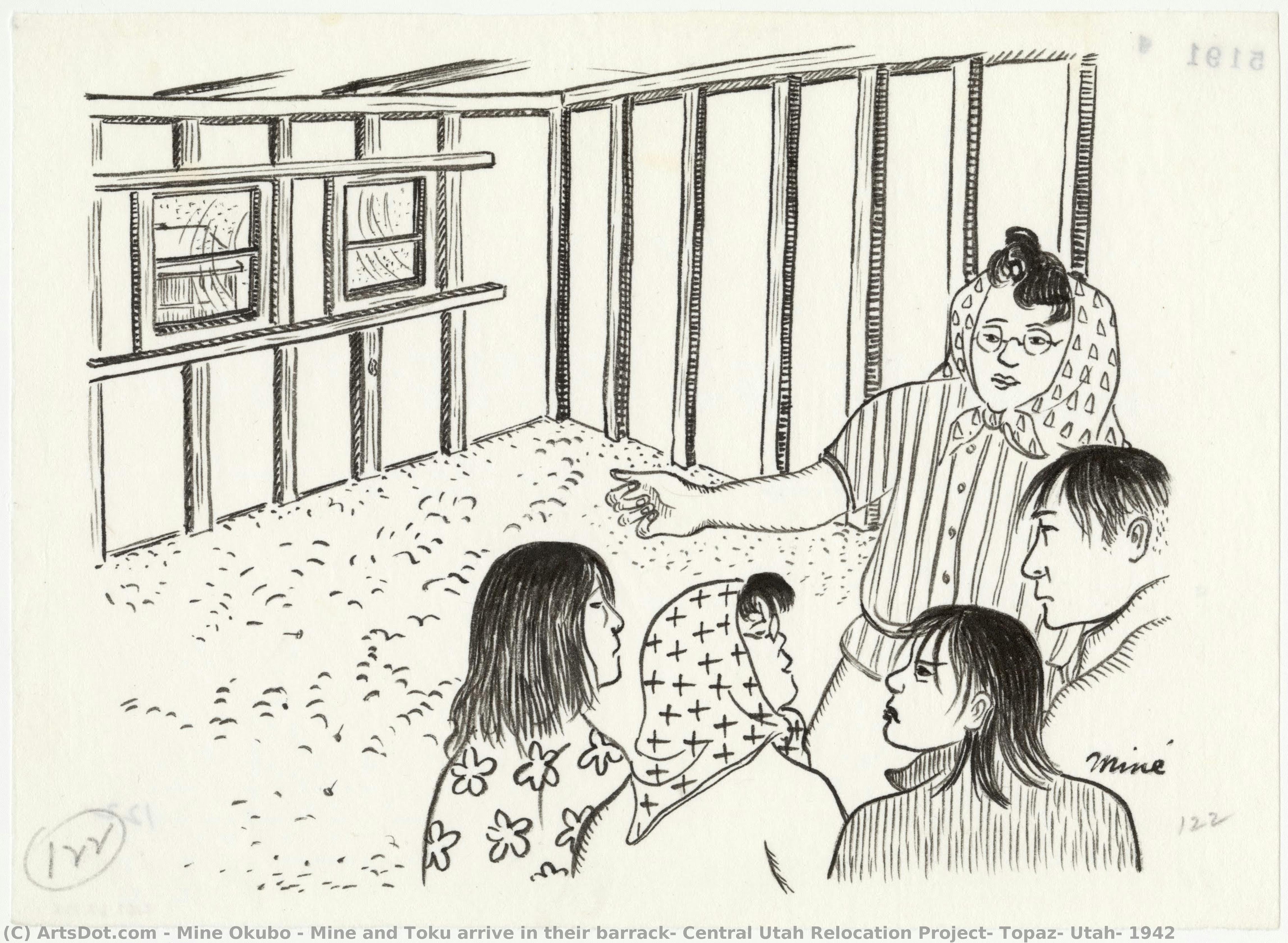 Mine And Toku Arrive In Their Barrack, Central Utah Relocation Project, Topaz, Utah, 1942 — Mine Okubo