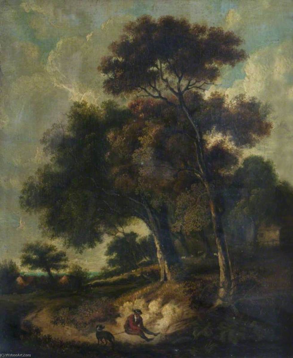 Man And Dog On A Path In A Wooded Landscape — Robert Ladbrooke