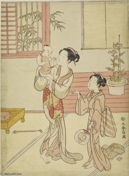 Woman And Girl Amusing A Baby — Suzuki Harunobu