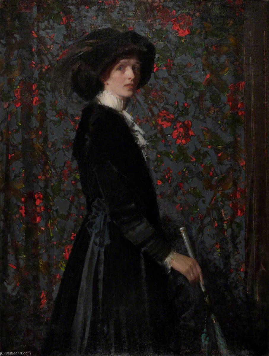 Lady In Black, With A Floral Background (the Artist's Wife) — John Macdonald Aiken