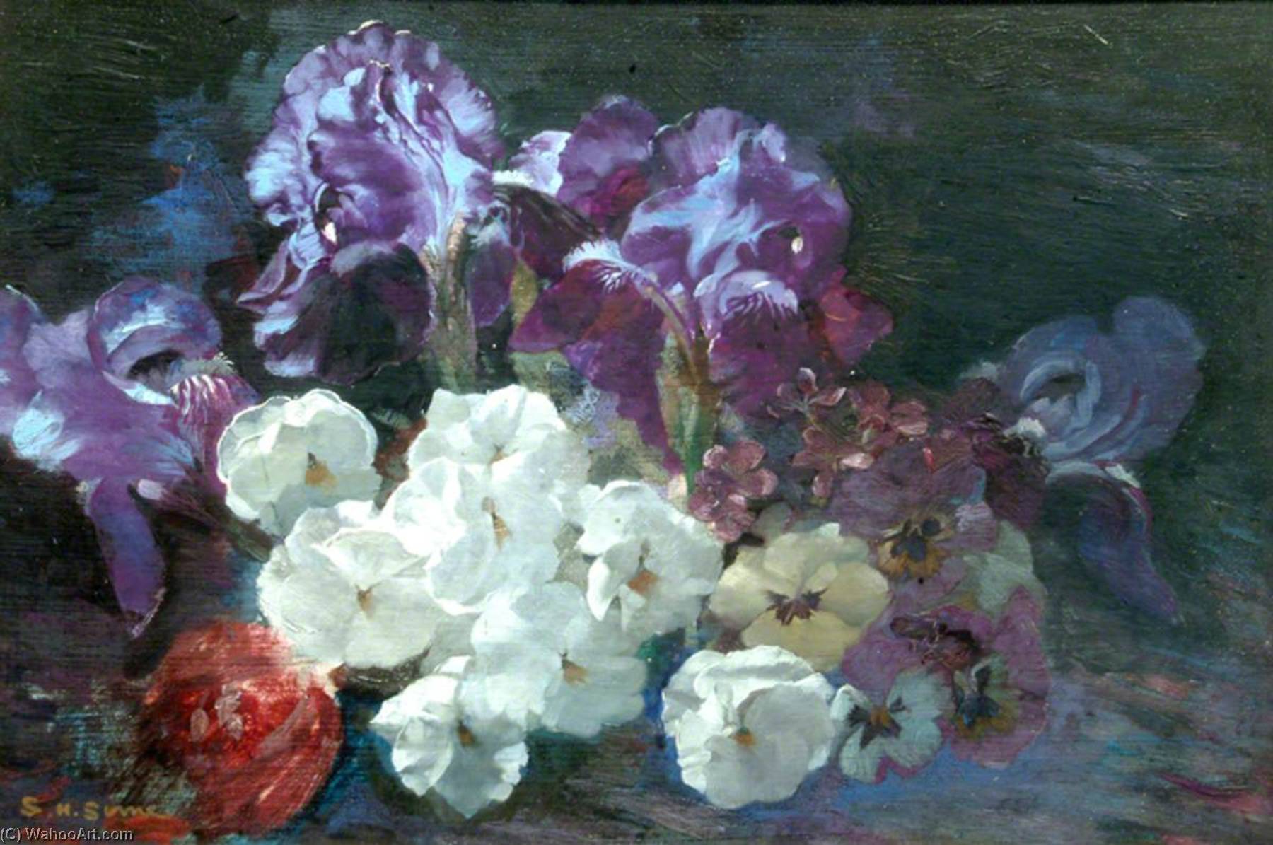 Purple Iris And White Pansies — Sidney Herbert Sime