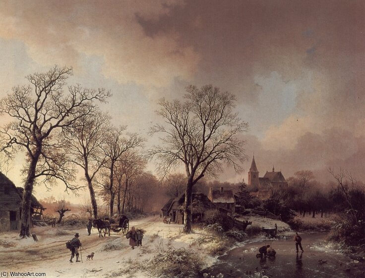 Figures In A Winter Landscape — Barend Cornelis Koekkoek