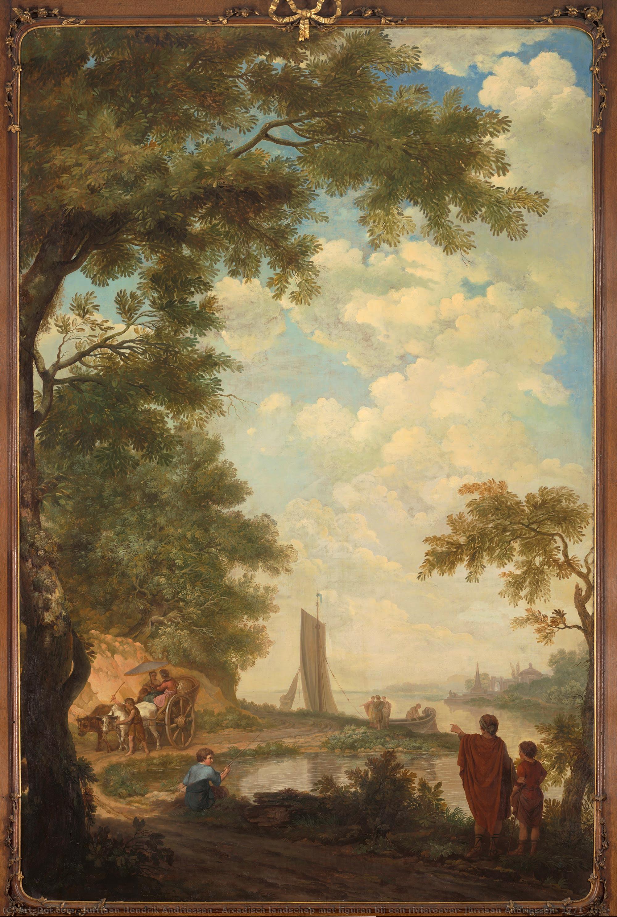 Arcadisch Landschap Met Figuren Bij Een Rivieroever, Jurriaan Andriessen, 1771 — Jurriaan Hendrik Andriessen