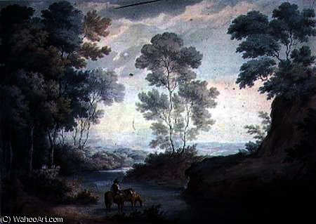 Landscape With River And Horses Watering — Džordž Baret Stariji