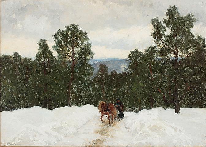 A Horse Drawn Sleigh In A Winter Landscape — Olof Arborelius