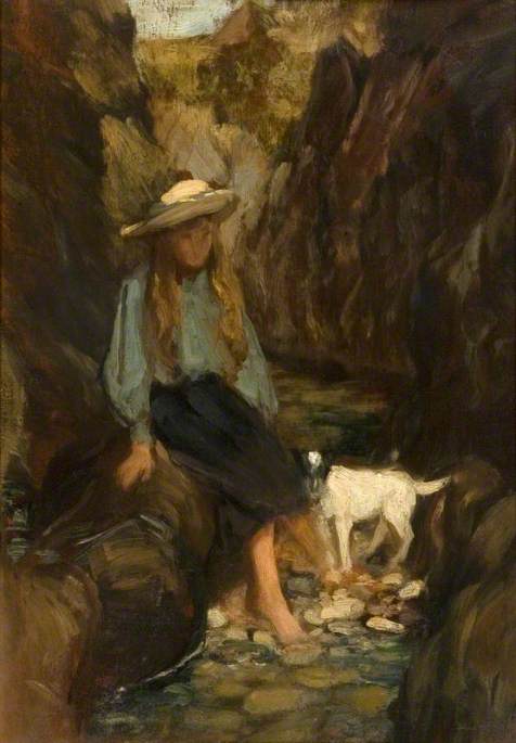 Girl And Dog In A Rocky Cleft — Norman Hirst