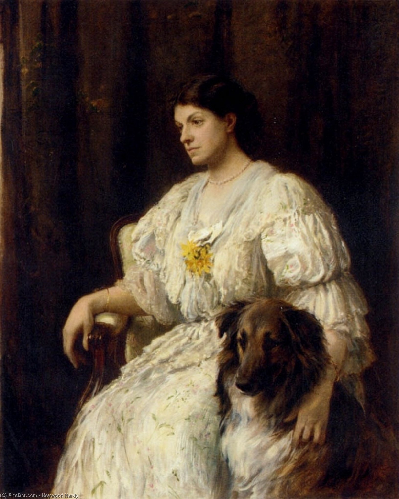 Portrait Of A Lady With Her Collie Seated Three Quarter Length — Heywood Hardy