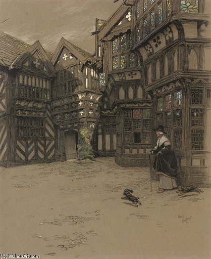 A Servant And Her Dogs Waiting Outside Moreton Old Hall, Cheshire — Beatrice Parsons