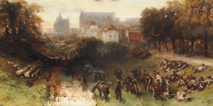 Resting French Soldiers Near A Dutch Town — Charles Rochussen
