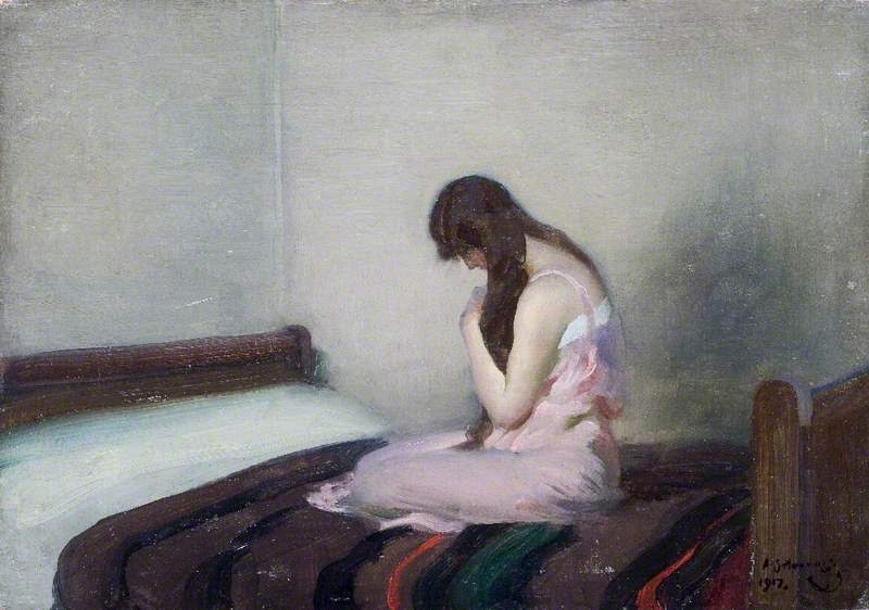 A Girl On A Bed — Sir Alfred James Munnings