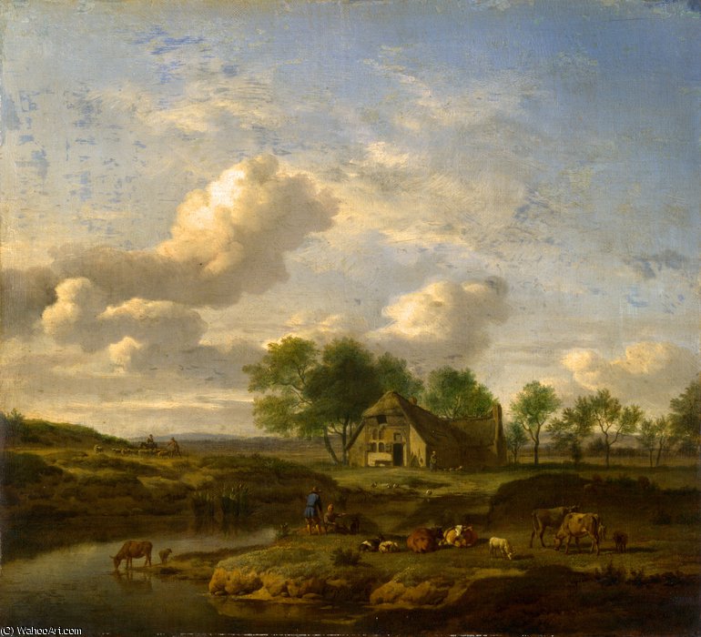 A Landscape With A Farm By A Stream — Adriaen Van De Velde