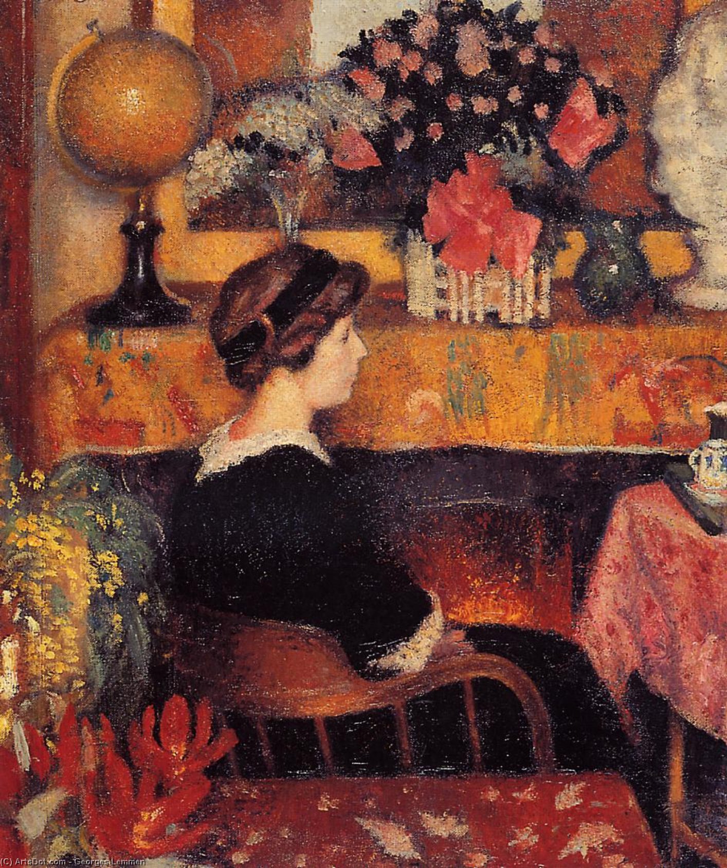 Madame Lemmen In A Flowery Interior — Georges Lemmen