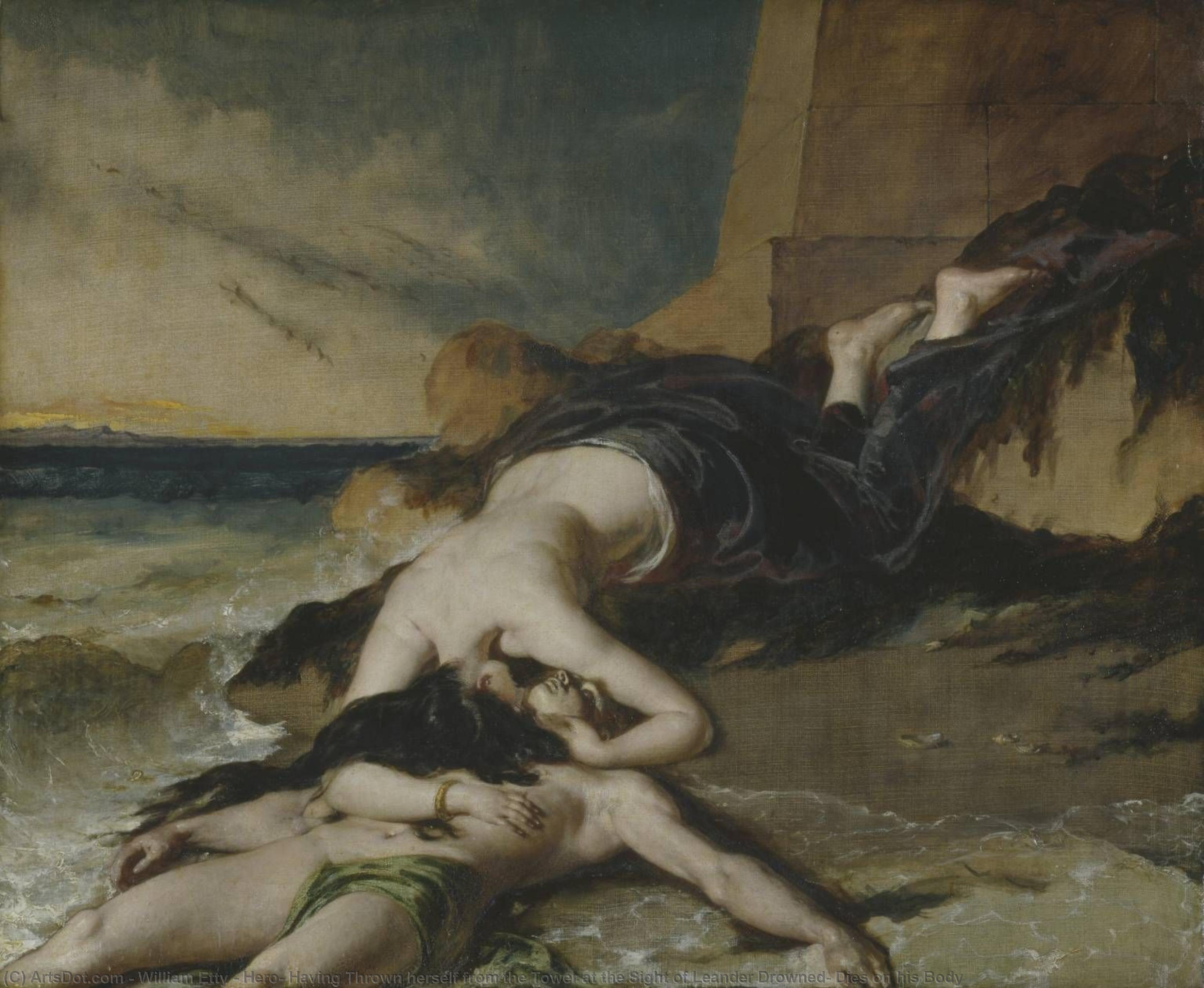 Hero, Having Thrown Herself From The Tower At The Sight Of Leander Drowned, Dies On His Body — William Etty