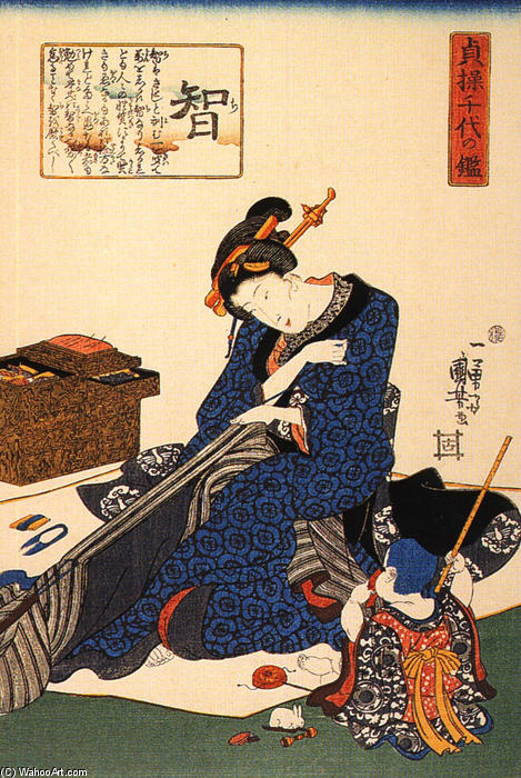 A Seated Woman Sewing A Kimono — Utagawa Kuniyoshi