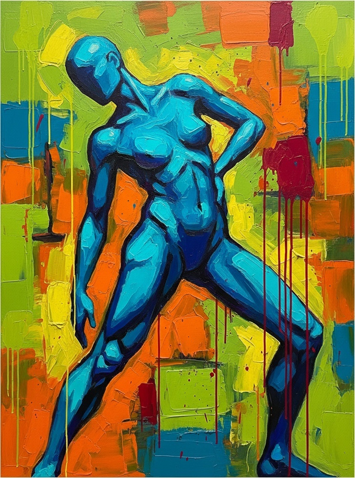 Electric Blue Contemplation Amidst A Symphony Of Chromatic Chaos And Impasto Energy — Christian Noiret
