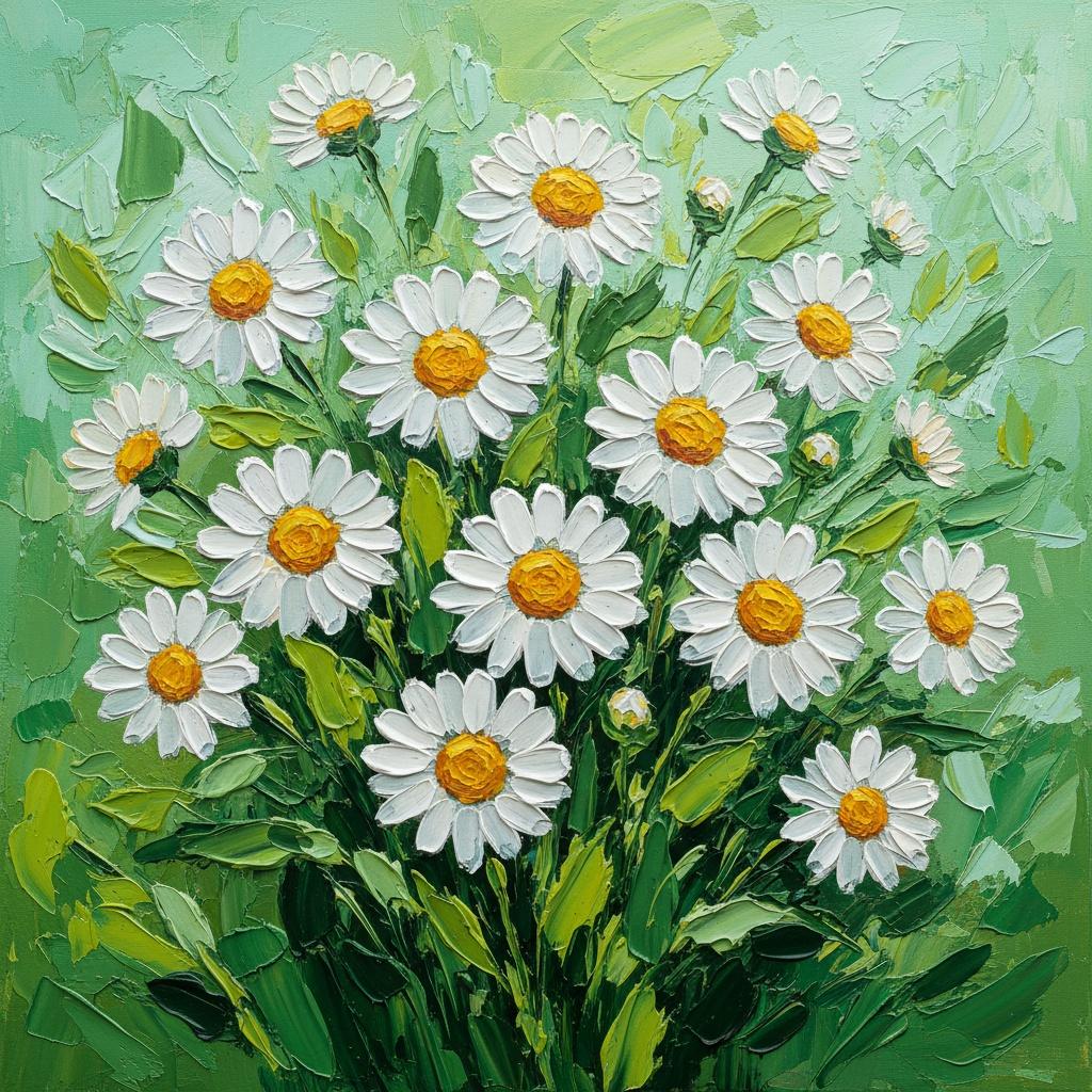 Radiant Bloom In Relief: A Sculptural Symphony Of White Daisies And Verdant Light — Christian Noiret