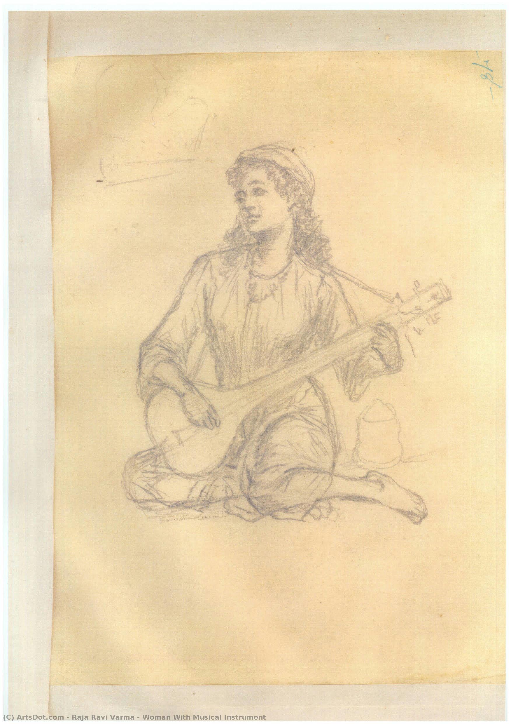 Woman With Musical Instrument — Raja Ravi Varma