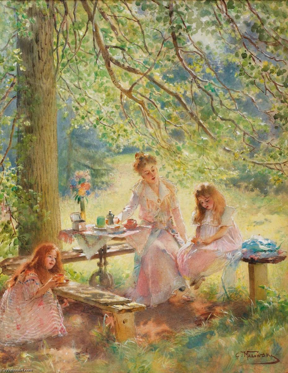 Portrait Of The Artist's Wife And Daughters Olga And Marina — Konstantin Yegorovich Makovsky